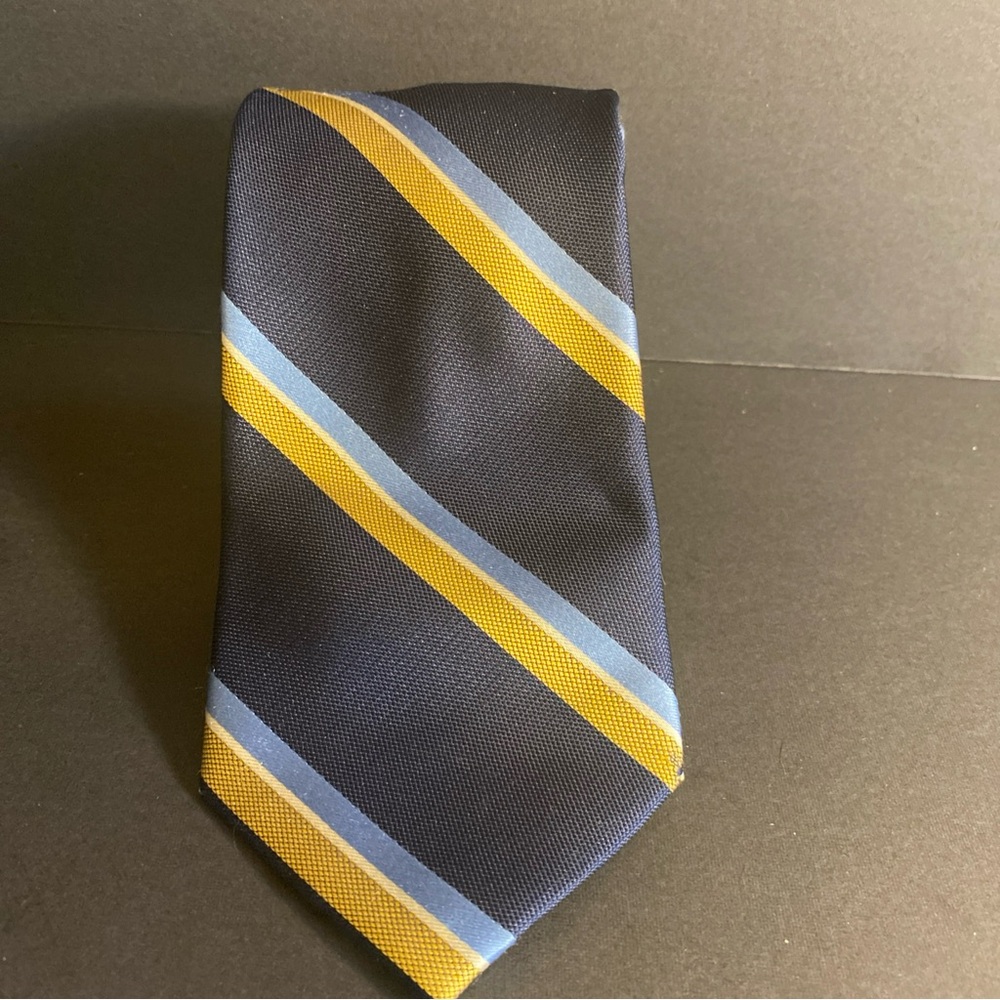 Tommy‎ Hilfiger 100 % Silk Navy Gold Striped Repp Weave business Neck Tie